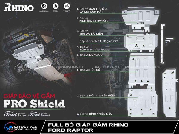 Giáp Gầm Rhino Full 5 Tấm Nhôm hợp Kim 5 mm Bảo Vệ Gầm Toàn Diện Ford Raptor