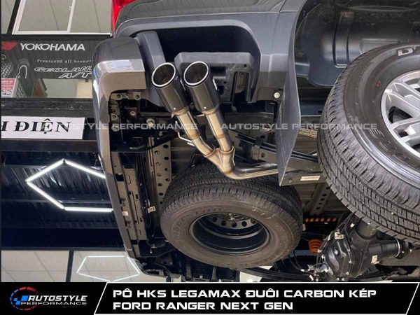 Pô HKS LEGAMAX Đuôi Carbon Kép Cấu Hình Side Muffler Cho Ford Ranger Next Gen