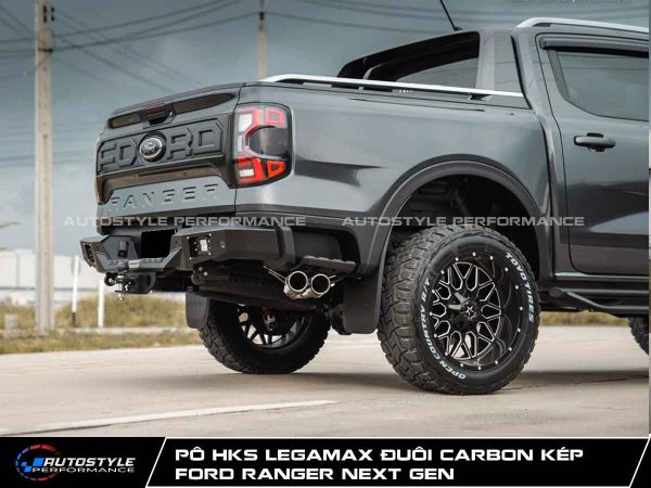 Pô HKS LEGAMAX Đuôi Carbon Kép Cấu Hình Side Muffler Cho Ford Ranger Next Gen
