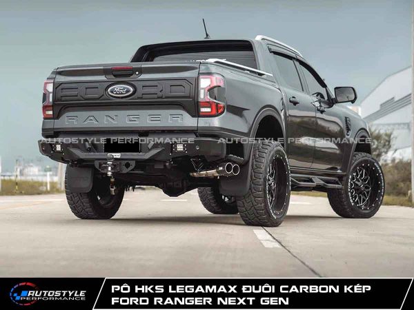 Pô HKS LEGAMAX Đuôi Carbon Kép Cấu Hình Side Muffler Cho Ford Ranger Next Gen