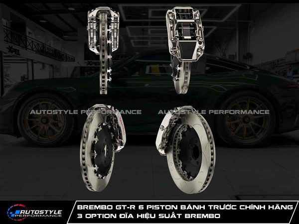 Brembo GT-R 6 Piston Bánh Trước Chính Hãng 3 Option Đĩa Hiệu Suất Brembo