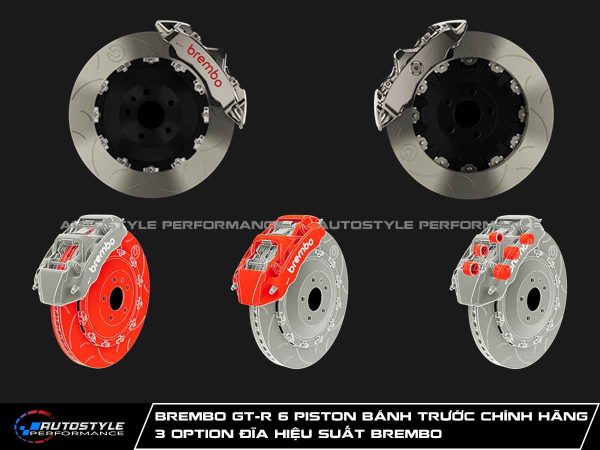 Brembo GT-R 6 Piston Bánh Trước Chính Hãng 3 Option Đĩa Hiệu Suất Brembo