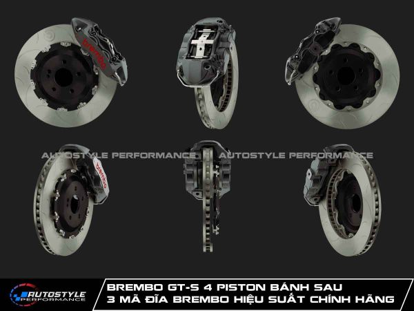 Brembo GT-S 4 Piston Bánh Sau Chính Hãng 3 Mã Đĩa Brembo Hiệu Suất