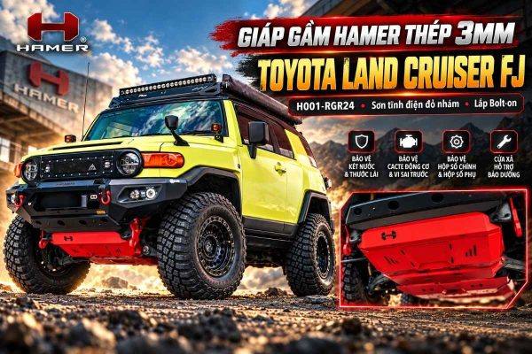 Giáp Gầm Hamer Land Cruiser FJ H001-RGR24: 3 Tấm Thép 3mm Bảo Vệ Két Nước, Cacte, Hộp Số – Lắp Bolt-on
