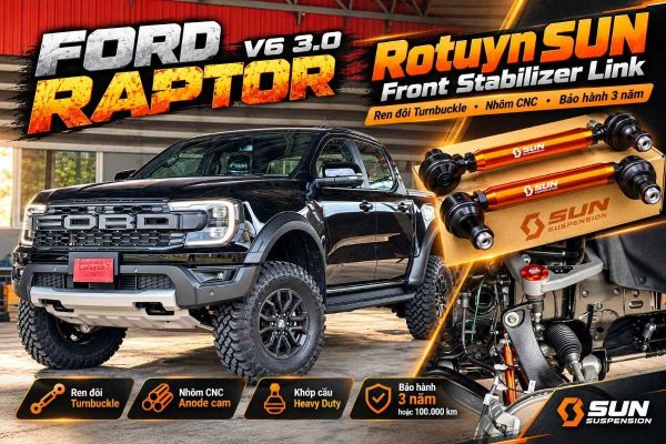 Rotuyn SUN Raptor V6 3.0 Tăng Chỉnh: Ren Đôi Turnbuckle, Nhôm CNC, Giải Phóng Phuộc Fox Live Valve