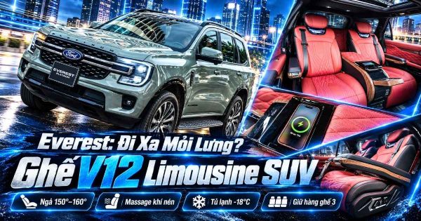 Ghế V12 Limousine Ford Everest: Đi Xa Hết Mỏi Lưng Với Ngả 160°, Massage Khí Nén, Tủ Lạnh -18°C